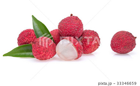 Fresh lychee with leaf on white background. Fresh lychee with leaf on white background. 33346659