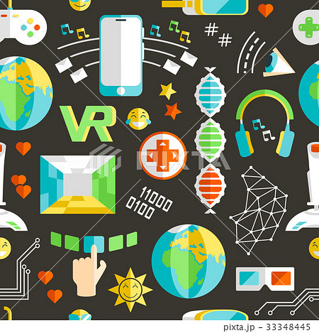 Doodle vector seamless pattern with virtual 33348445