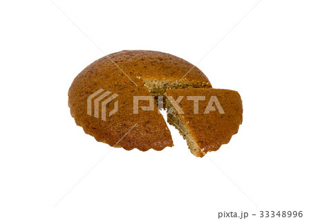 One banana cake and cut out isolated on white 33348996
