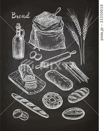 Chalk sketch of breads. 33350019