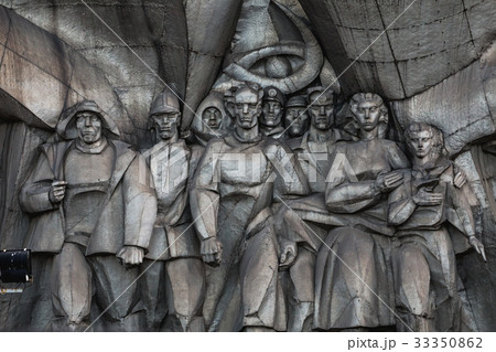Bas-relief of the Soviet era on facade building on Bas-relief of the Soviet era on facade building on 33350862