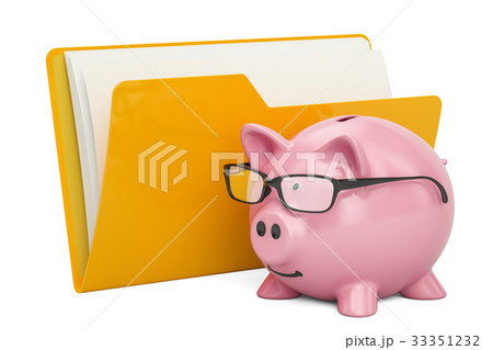 Yellow computer folder icon with piggy bank 33351232