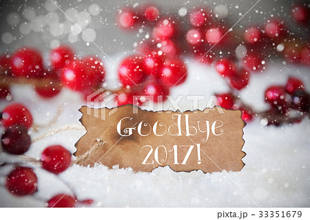 Burnt Label, Snow, Snowflakes, Text Goodbye 2017 33351679