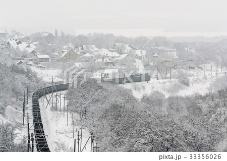 Ukraine, Dnepropetrovsk region, Dnepropetrovsk city, railroad track in winter 33356026
