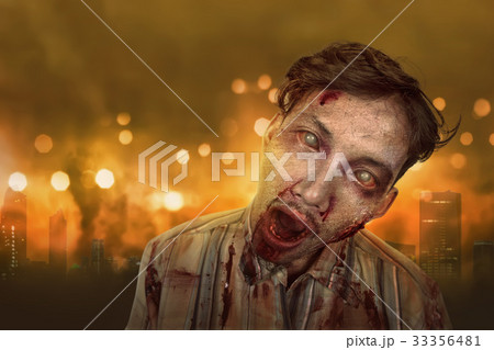 Portrait of asian zombie man with wounded face Portrait of asian zombie man with wounded face 33356481