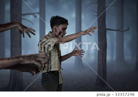 Asian zombies man with dirty hands walking 33357246
