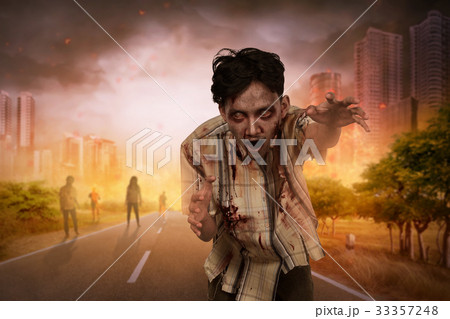 Creepy asian zombies with angry face walking 33357248