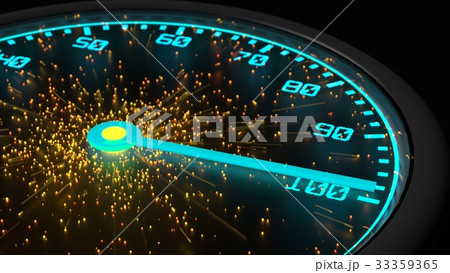 Speedometer in neon blue emitting sparks 33359365