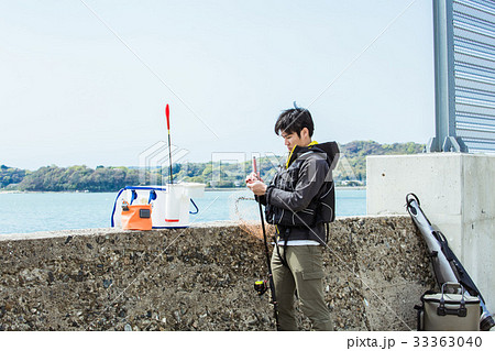 堤防釣りの写真素材