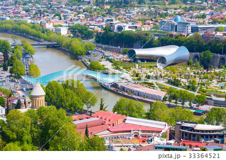 Tbilisi, Georgia aerial  slyline with river bridge 33364521