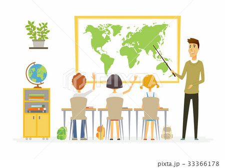 Geography lesson at school - modern cartoon people 33366178