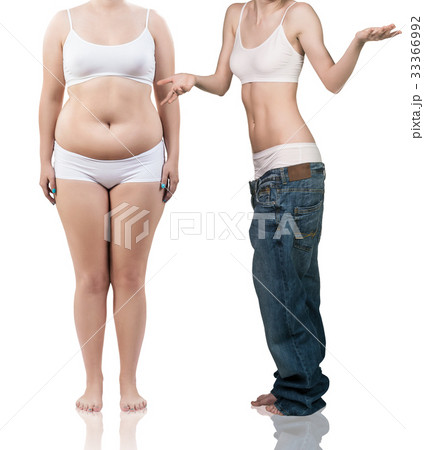 Woman's body before and after weight loss. 33366992