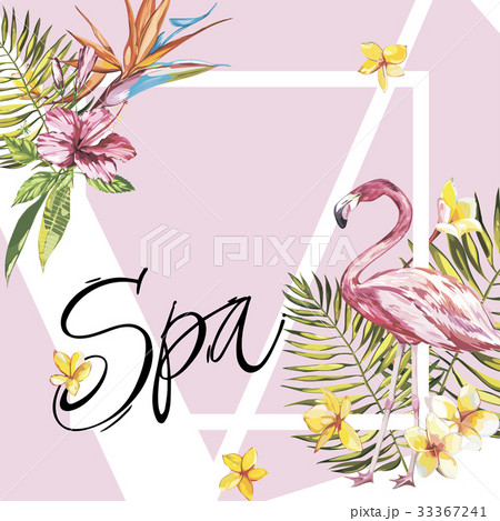 Banner, poster with flamingo, palm leaves, jungle Banner, poster with flamingo, palm leaves, jungle 33367241