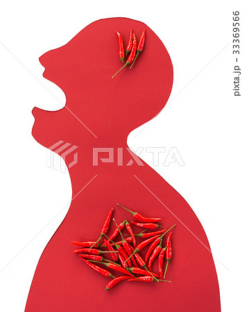 the contour of the person cut from red paper on a 33369566