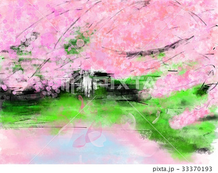 水辺に映る桜のイメージ イラストのイラスト素材
