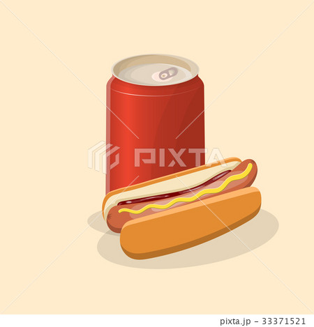 Hot dog with soda in a tin - cute cartoon colored 33371521