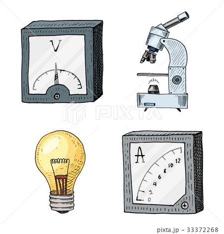 ammeter or voltmeter, microscope and light bulb ammeter or voltmeter, microscope and light bulb 33372268