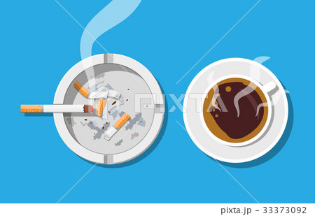 Coffee cup and ashtray full of smokes cigarettes. Coffee cup and ashtray full of smokes cigarettes. 33373092