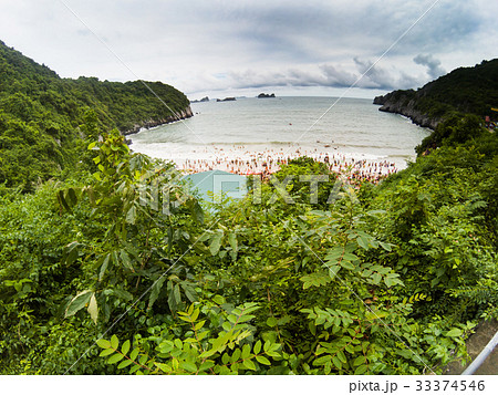 overcrowded beach in Cat Ba Island overcrowded beach in Cat Ba Island 33374546