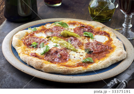 Pizza Salami on Plate 33375191