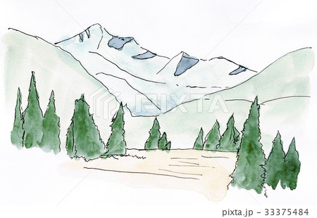 山並みと湿原のイラスト素材 山並みと湿原のイラスト素材