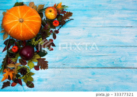 Happy Thanksgiving  greeting with fall leaves 33377321