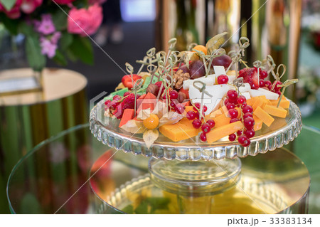 Sweet snack served on glass plate Sweet snack served on glass plate 33383134