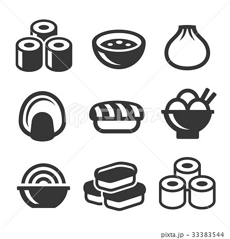 Japanese Sushi Food Icons Set. Vector 33383544