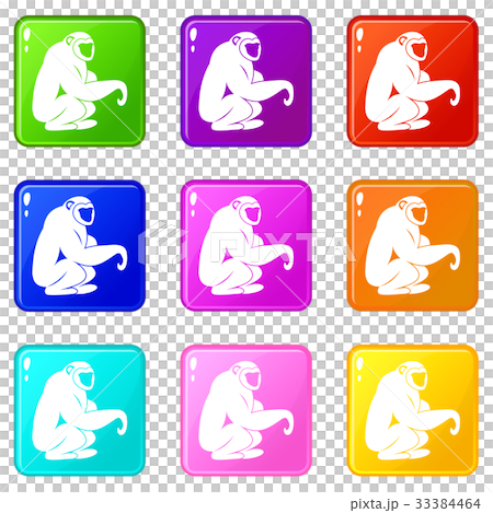 Monkey sitting icons 9 set Monkey sitting icons 9 set 33384464