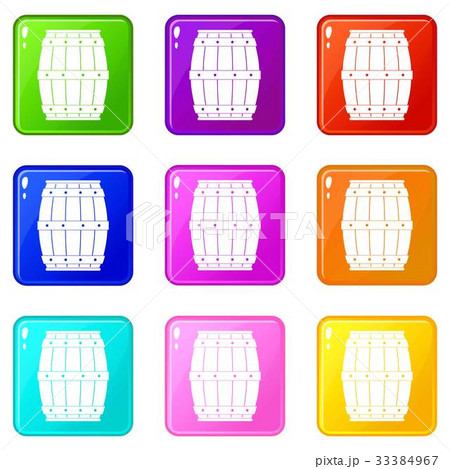 Wooden barrel icons 9 set Wooden barrel icons 9 set 33384967