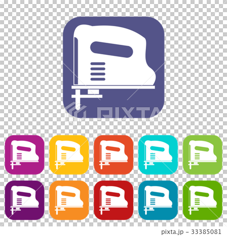 Pneumatic gun icons set flat 33385081