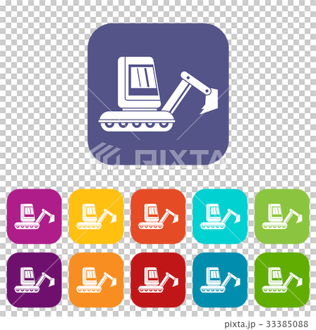 Mini excavator icons set flat 33385088