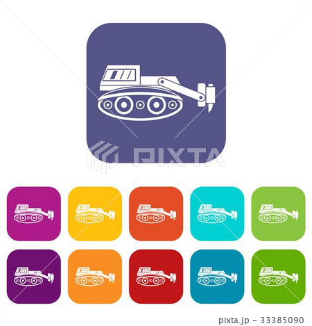 Excavator with hydraulic hammer icons set flat 33385090