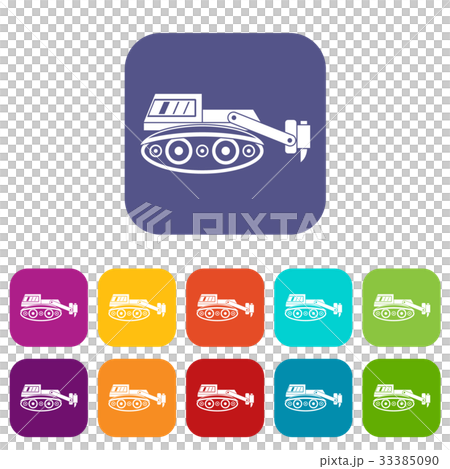 Excavator with hydraulic hammer icons set flat Excavator with hydraulic hammer icons set flat 33385090