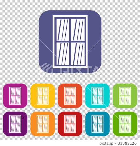 White latticed rectangle window icons set flat - Stock Illustration ...