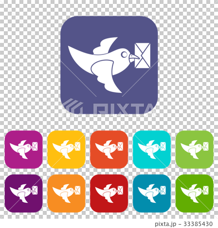 Pigeon fly with mail icons set flat Pigeon fly with mail icons set flat 33385430