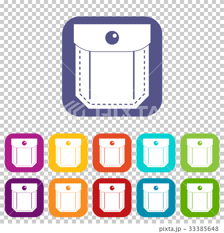 Pocket with valve and button icons set flat - Stock Illustration ...