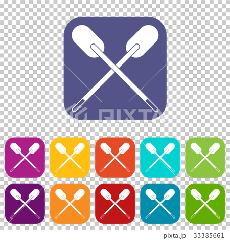 Two wooden crossed oars icons set flat Two wooden crossed oars icons set flat 33385661