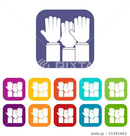 Different people hands raised up icons set flat Different people hands raised up icons set flat 33385663