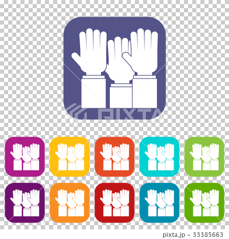 Different people hands raised up icons set flat Different people hands raised up icons set flat 33385663