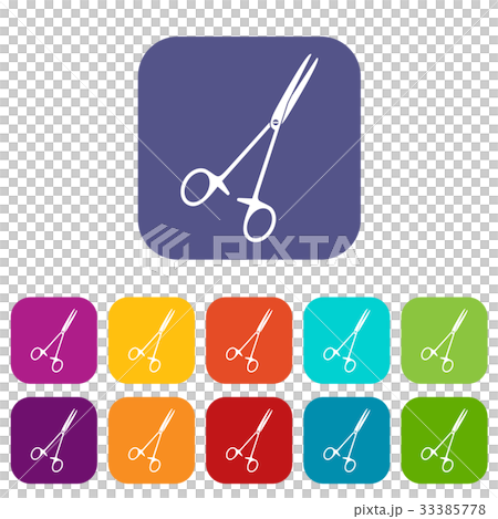 Medical clamp scissors icons set flat 33385778