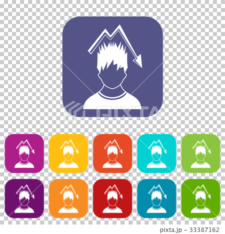 Man with falling red graph over head icons set 33387162