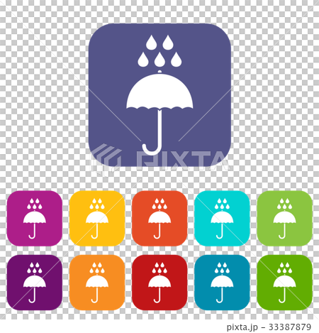 Umbrella and rain drops icons set 33387879