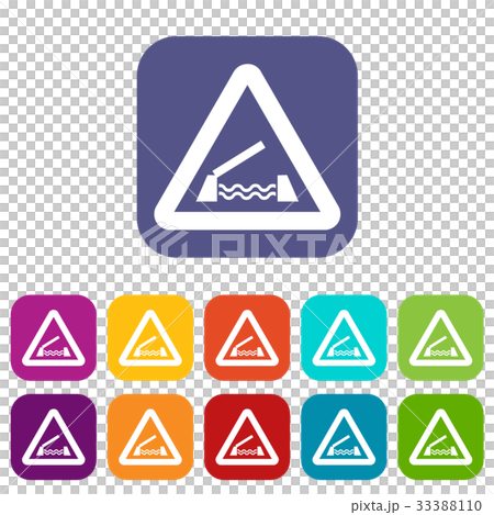 Lifting bridge warning sign icons set 33388110