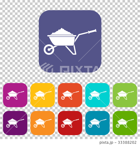 Wheelbarrow loaded with soil icons set 33388202