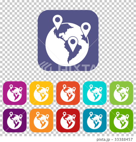 Globe and map pointers icons set Globe and map pointers icons set 33388457