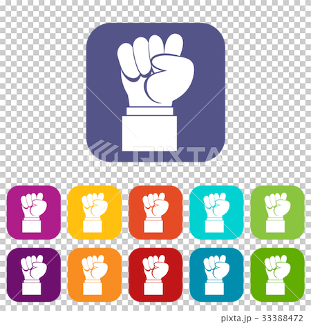 Raised up clenched male fist icons set Raised up clenched male fist icons set 33388472