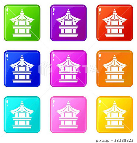 Traditional korean pagoda icons 9 set 33388822