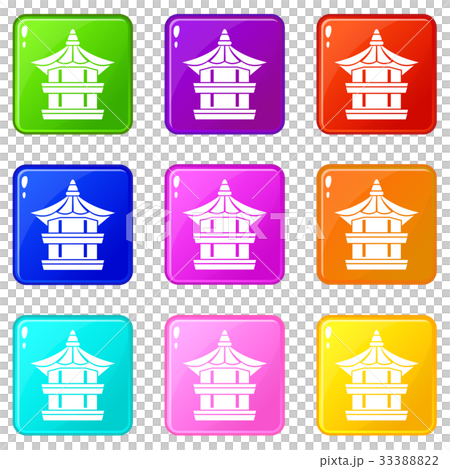 Traditional korean pagoda icons 9 set 33388822