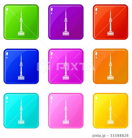 Namsan tower in Seoul icons 9 set 33388826